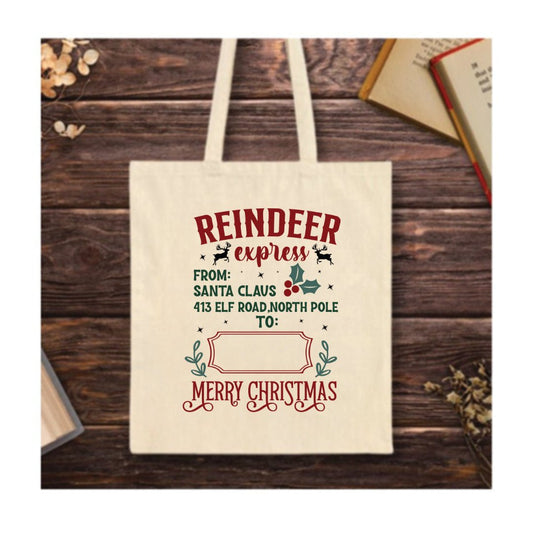 Reindeer Express From Santa Claus Tote Bag – personalised Christmas parcel design