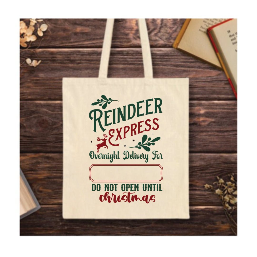 Reindeer Express Overnight Delivery Tote Bag – personalised Christmas design