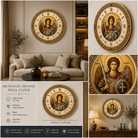 Religious Wall Clock – Archangel Michael Icon | High - Quality Wall Clocks | Buy Now at CB Print Concept