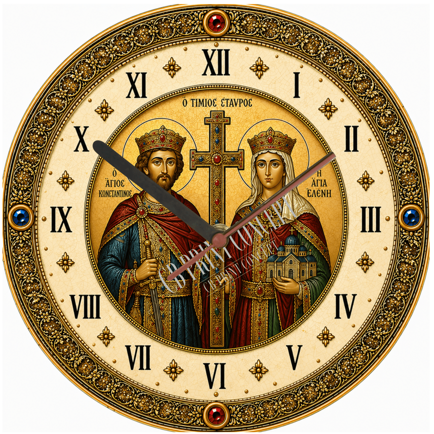religious wall clock saints constantine and helena icon glass