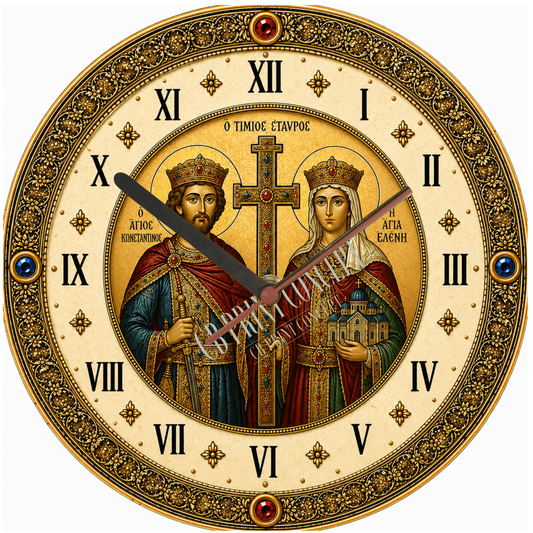 religious wall clock saints constantine and helena icon glass