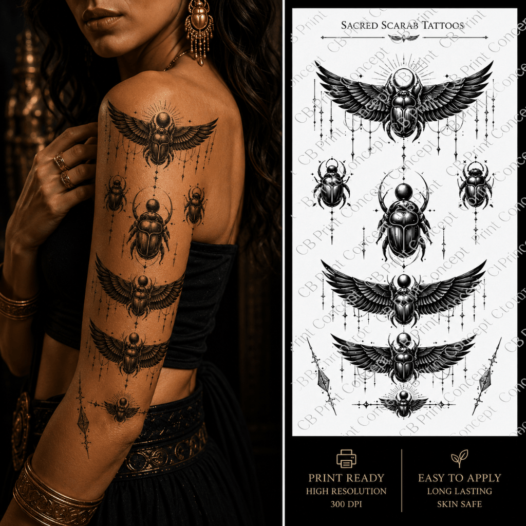 Sacred Scarab Tattoos | High - Quality Temporary Tattoos | Buy Now at CB Print Concept