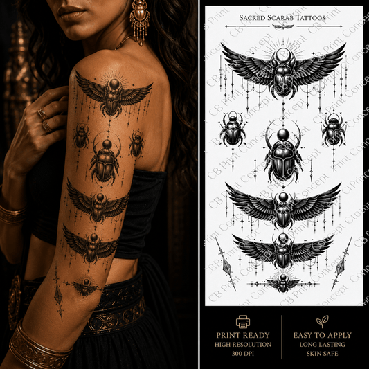 Sacred Scarab Tattoos | High - Quality Temporary Tattoos | Buy Now at CB Print Concept