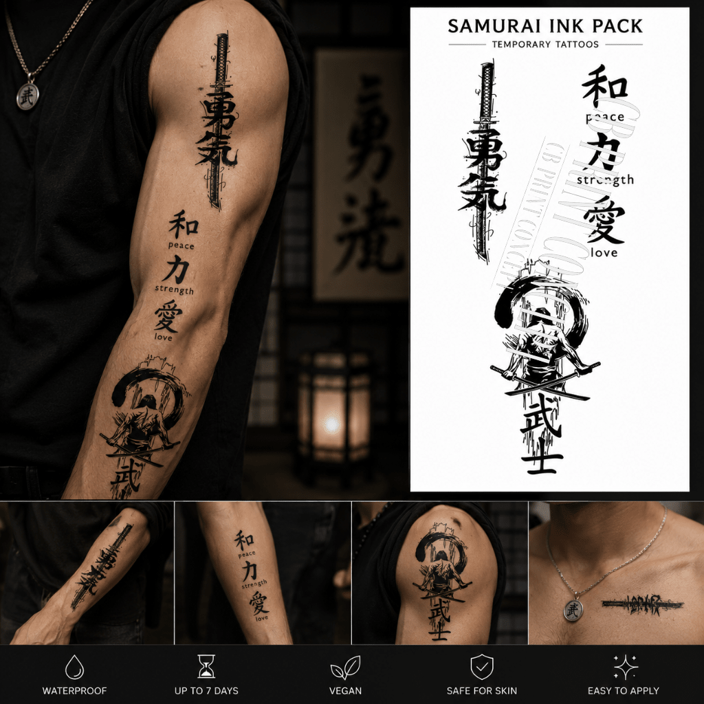 Samurai Ink Pack | High - Quality Temporary Tattoos | Buy Now at CB Print Concept