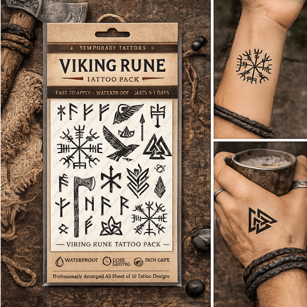 Viking Rune Tattoo Pack | High - Quality Temporary Tattoos | Buy Now at CB Print Concept