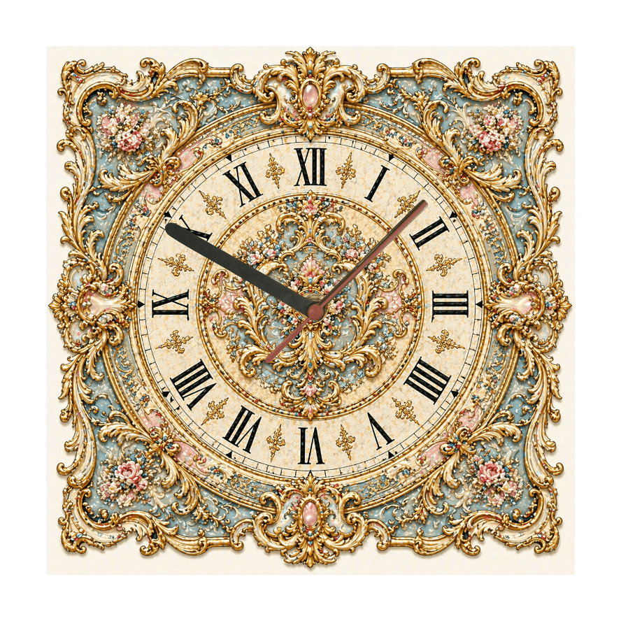 Vintage Rococo Wall Clock – Ornate Floral Design | High - Quality Wall Clocks | Buy Now at CB Print Concept