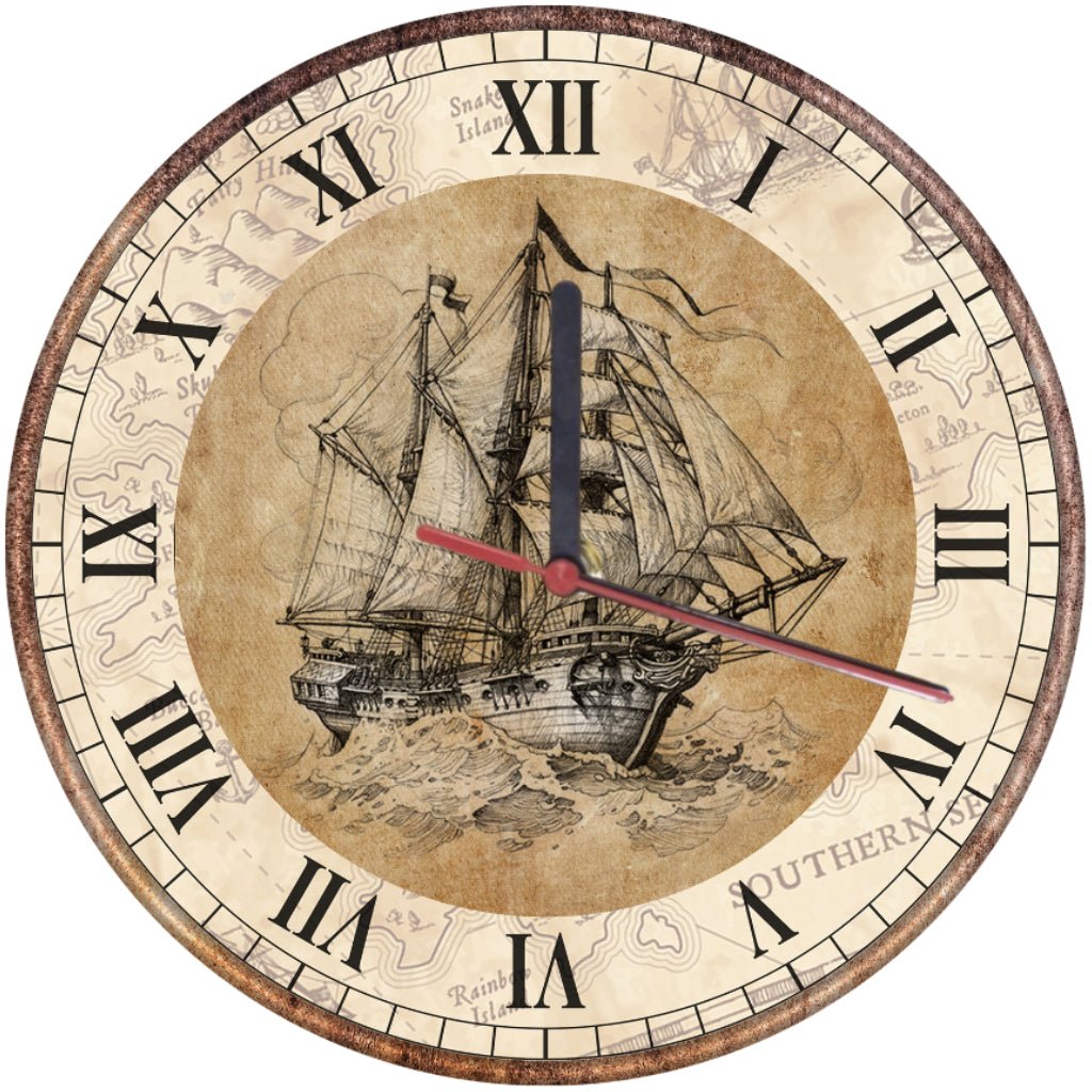 Wall Clock Antic Sailing Ship - Print Concept
