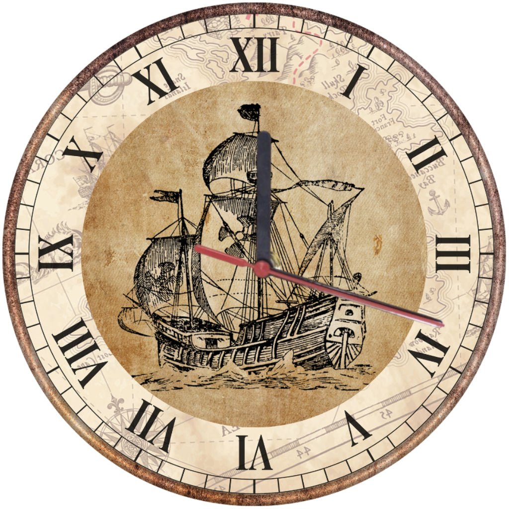 Wall Clock Antic Sailing Ship - Print Concept