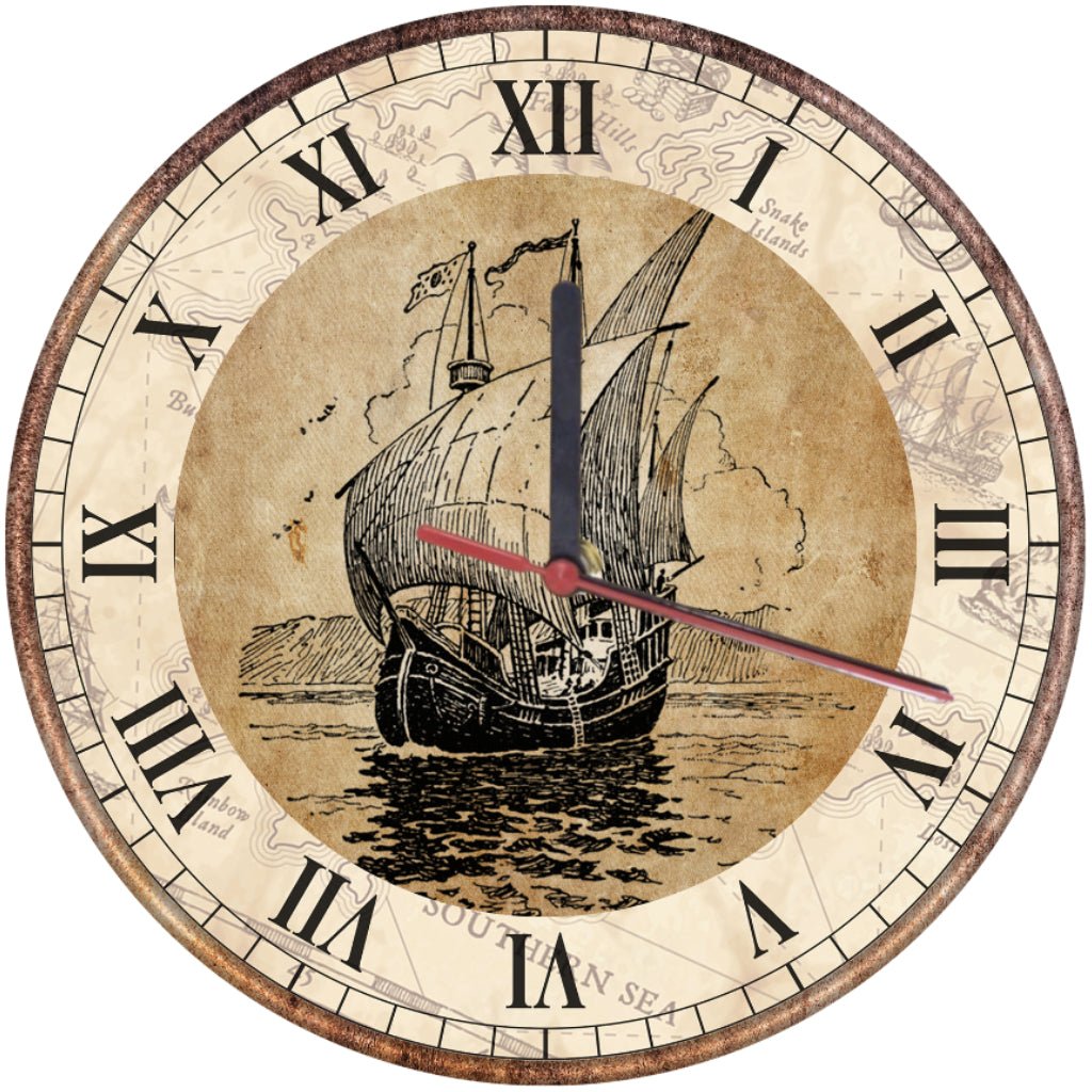 Wall Clock Antic Sailing Ship - Print Concept