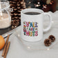 White ceramic mug with colourful Nutcracker and the text Y’all Are Nuts, Christmas design printed by CB Print Concept UK.